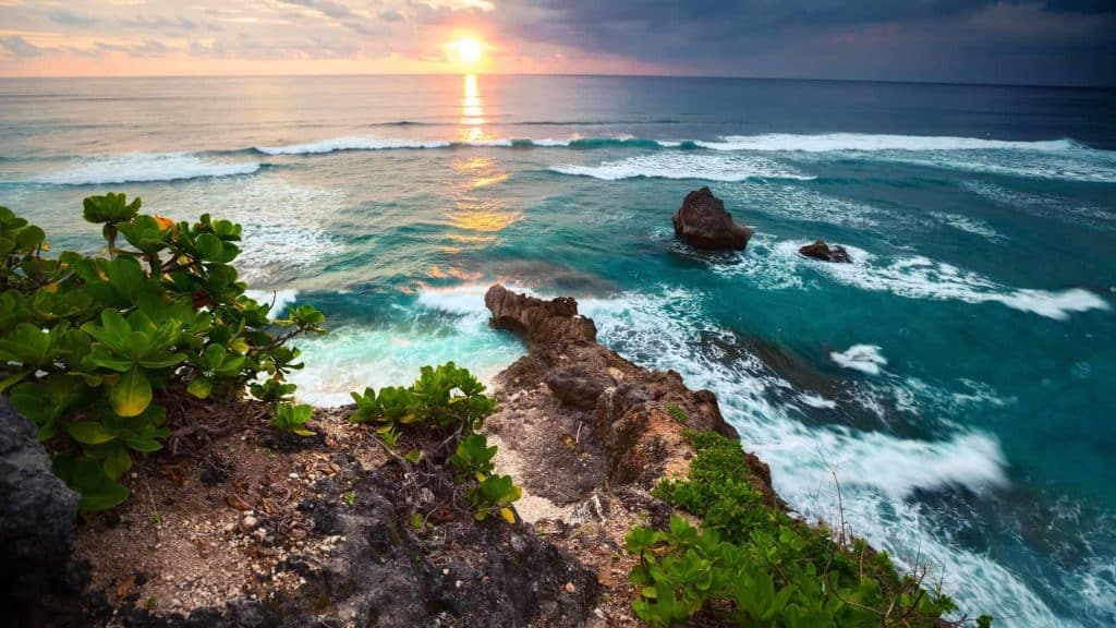 Sunset scene over the ocean in Bali, Indonesia,