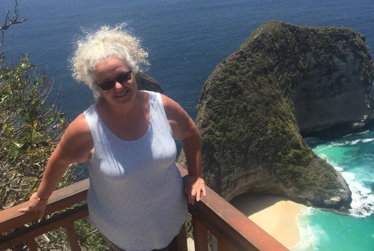 Anne at Kelingking Beach during a life-changing adventure in Bali